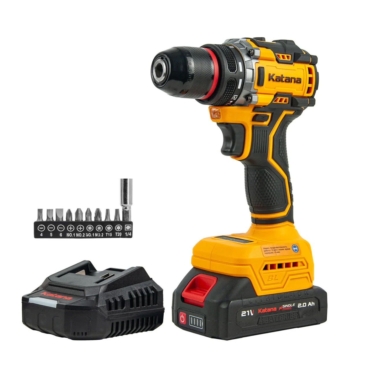Аккумуляторная дрель-шуруповерт  Katana HD Line BCD5001 (21В,Бесщет.,1акк,2А/ч,Li-ion,10 бит,кор.) (Китай)