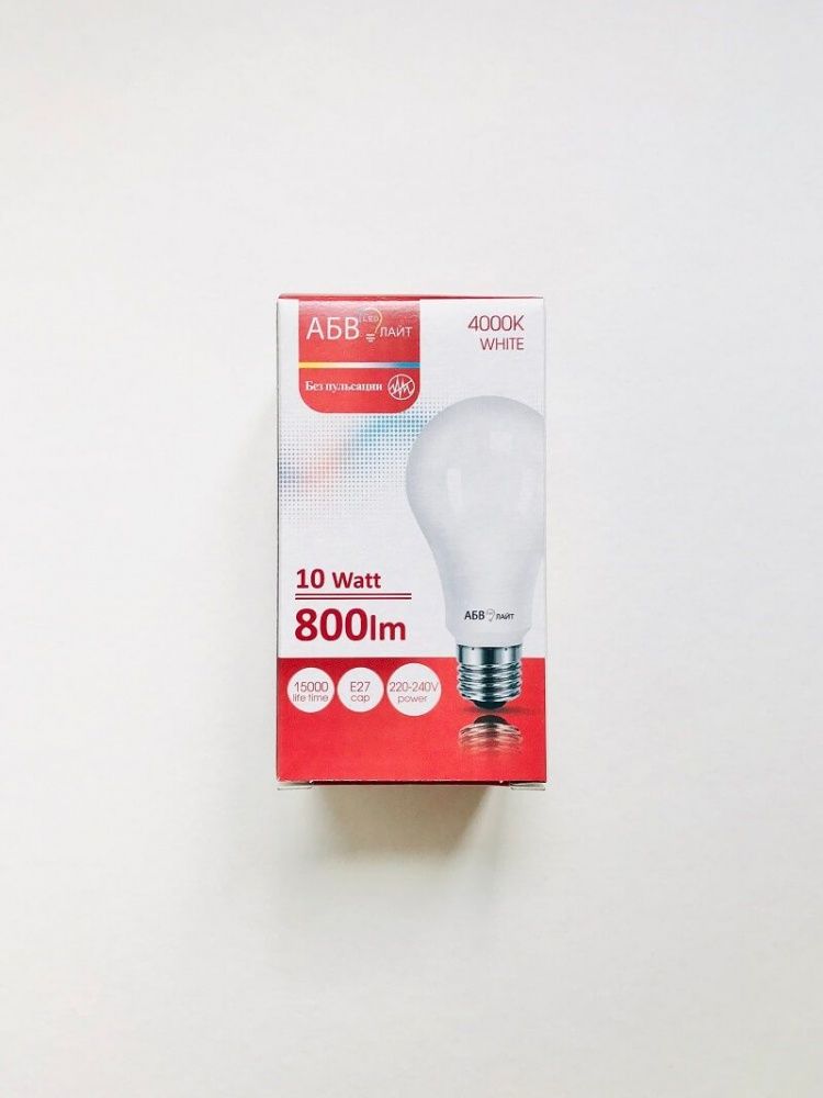 Лампа светодиодная АБВ LED лайт A60 10W E27 4000К (Россия)