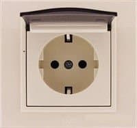 Розетка Zena кремовая с заземлением с крышкой (Турция)