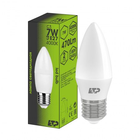 Лампа светодиодная C3 7W E27 4000K (Китай)