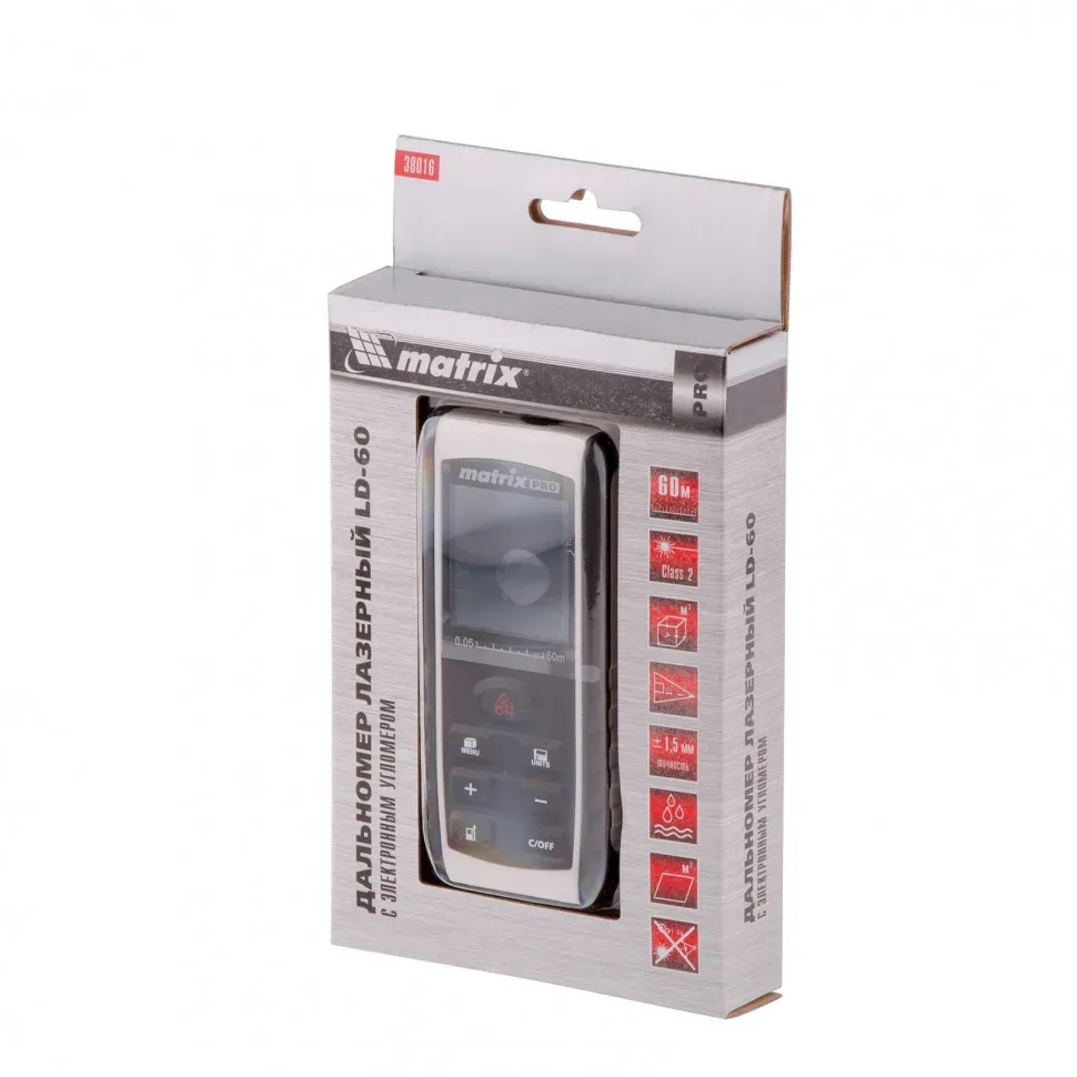 Лазерный дальномер LD-40,60 м с электронным угломером Matrix (Китай)