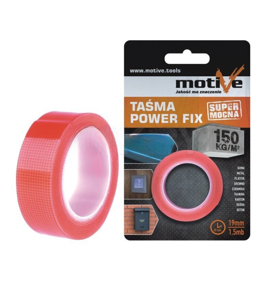 Скотч двусторонний для больших нагрузок POWER FIX 19мм*1,5м MOTIVE (Польша)