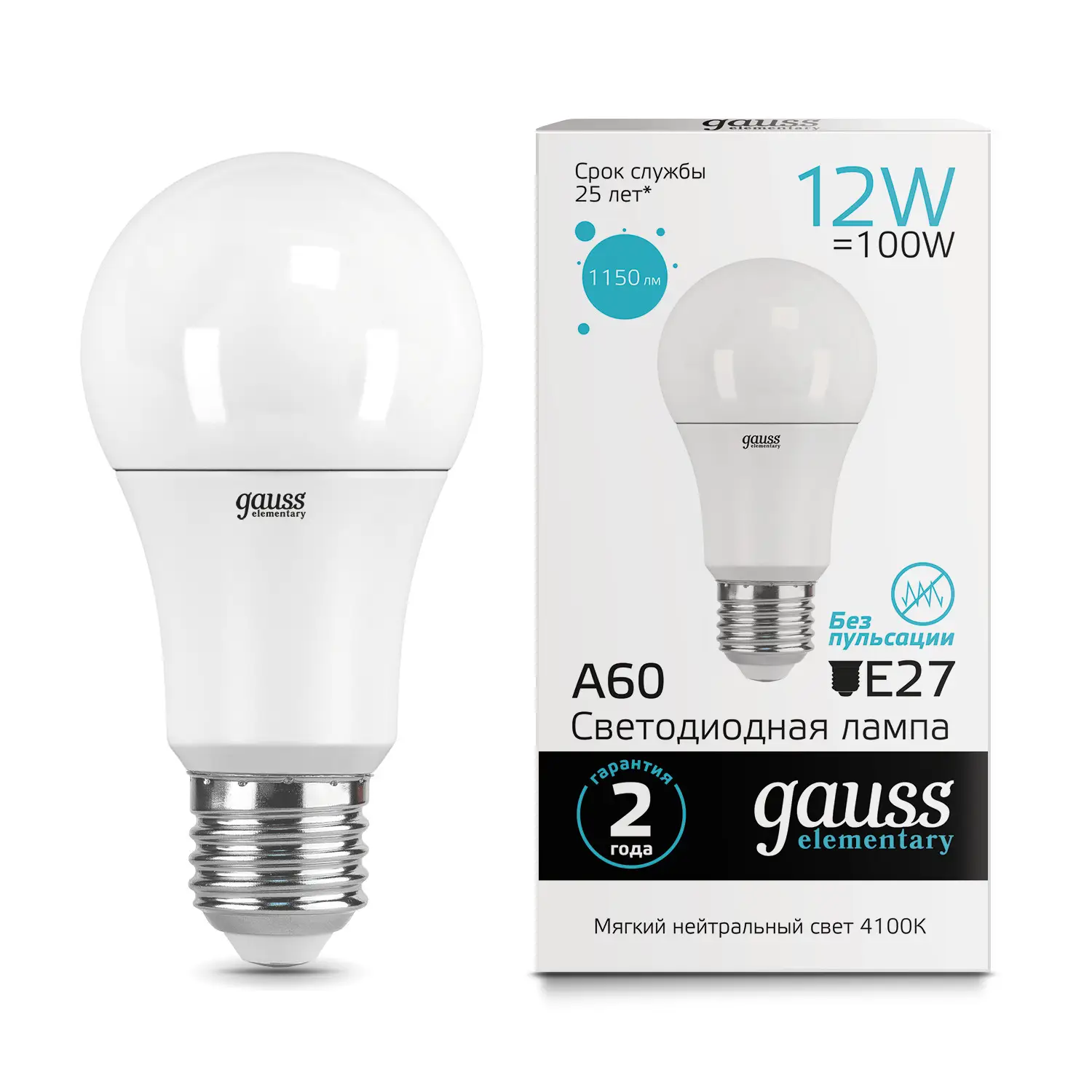 Лампа Gauss LED Elementa 12W A60 E27 4100K (Китай)