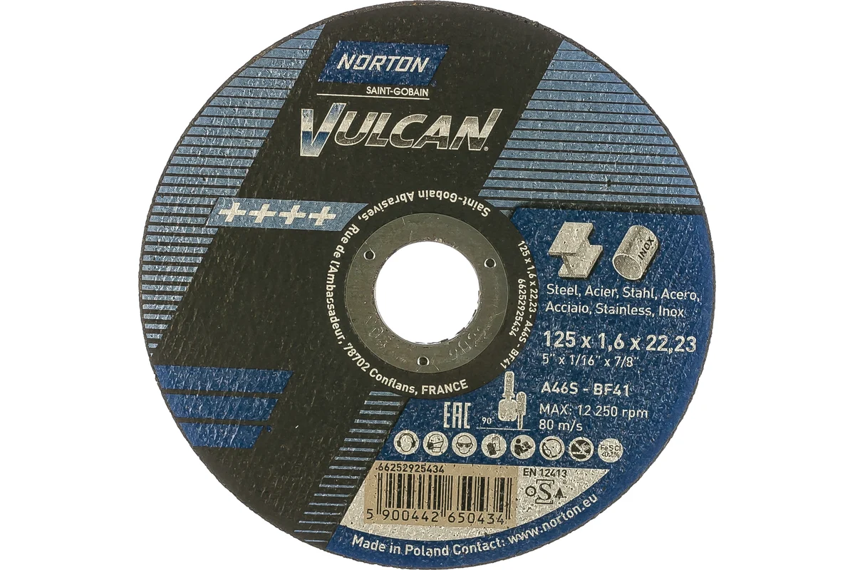 Отрезной круг по нержавейке/металлу NLS 41, ø 125x1,6x22,23, 80 m/sec Norton (Польша)