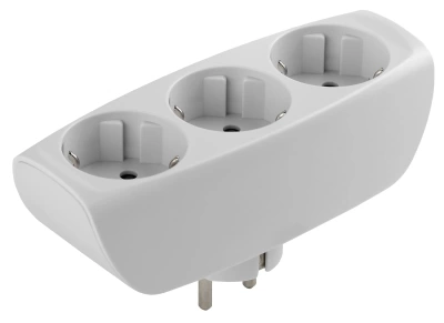 Разветвитель электрический (тройник) ЭРА SP-3e-W на 3 розетки c заземлением со шторками 16А белый (Россия)