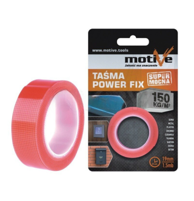 Скотч двусторонний для больших нагрузок POWER FIX 19мм*1,5м MOTIVE (Польша)