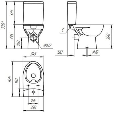 Унитаз-компакт Yalla Clean On 011 3/6 DPL EO slim Cersanit (Россия)