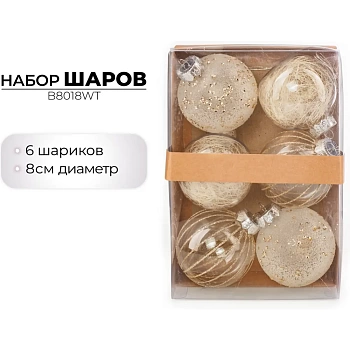 Набор новогодних шаров Ausini 8см, 12шт, белый, B8018WT (Китай)