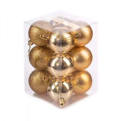 Набор новогодних шаров  5 см, 12 шт Ausini золотой JQ-A6151/G (Китай)