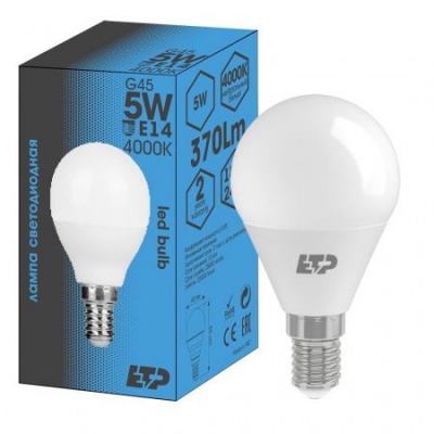 Лампа светодиодная G45 5W 4000K E14 ETP (Китай)