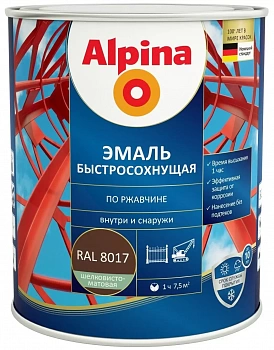Грунт-эмаль алкидная Alpina быстросохнущая по ржавчине шелковисто-матовая RAL 8017 2,5 л в Борисове
