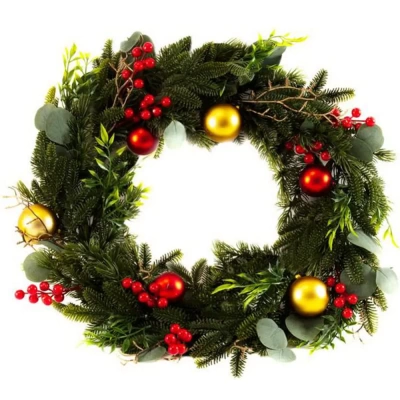 Венок новогодний декоративный украшенный 55 см HE2303-217 (Китай)