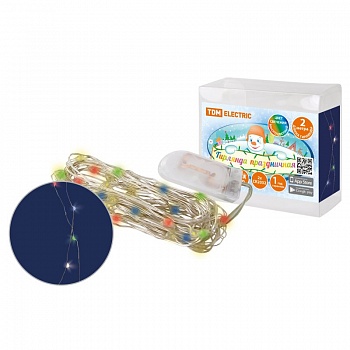 Гирлянда светодиодная Роса20 от батареек 2м многоцветная (Россия)