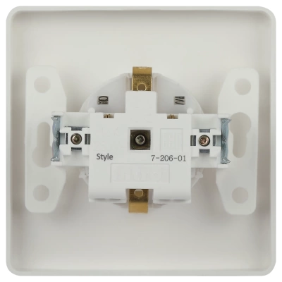 Розетка 2P+E Schuko со шторками, 16А-250В, IP20, СУ, белый (Китай)