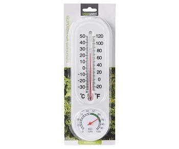 Термометр гигрометр в пластмассовом корпусе от -30°C до + 50°C 7*22,5 см (Россия)