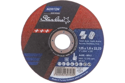 Отрезной круг по нержавейке/металлу NLS 41, ø 125x1,0x22,23, 80 m/sec Norton (Польша)