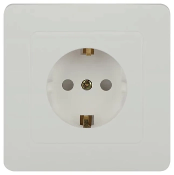 Розетка 2P+E Schuko со шторками, 16А-250В, IP20, СУ, белый (Китай)