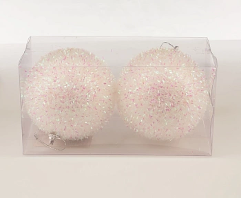 Набор новогодних шаров  10 см, 2 шт белый V5068 (Китай)