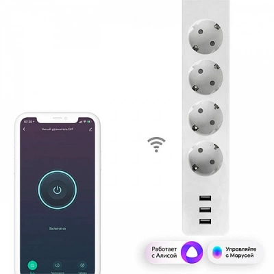 Умный удлинитель EKF Connect 1.8 м 4 гн с/з + USB*4 Wi-Fi (Китай)