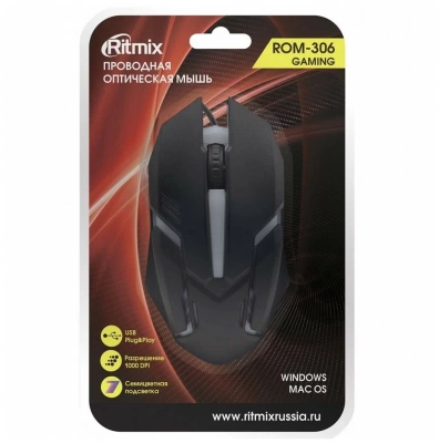 Мышь проводная ROM-306 BLACK (Китай)
