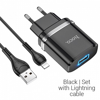 Сетевое зарядное устройство hoco N1 USB с кабелем Lightning 2.4А (Китай)