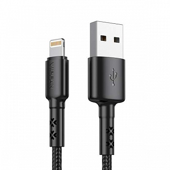 Кабель для зарядки мобильных телефонов X02 VIPFAN USB-iPhone Cable 1,8m nylon braid черный (Китай)