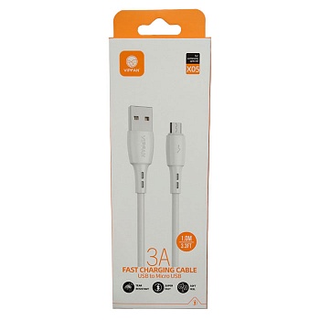 Кабель для зарядки мобильных телефонов X05 VIPFAN USB-Micro Cable 3A 1m белый (Китай)