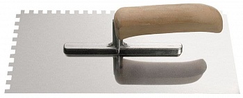 Гладилка нержавеющая деревянная ручка 28*13см зуб 10*10 мм