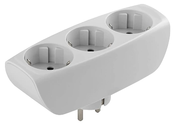 Разветвитель электрический (тройник) ЭРА SP-3e-W на 3 розетки c заземлением со шторками 16А белый (Россия)