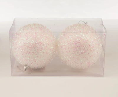 Набор новогодних шаров  10 см, 2 шт белый V5068 (Китай)